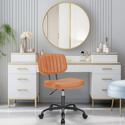 JHK Armless Office Desk Chair Back Lumbar Support Height Adjustable PU Leather Computer Chair with 360° Swivel Rolling Wheels