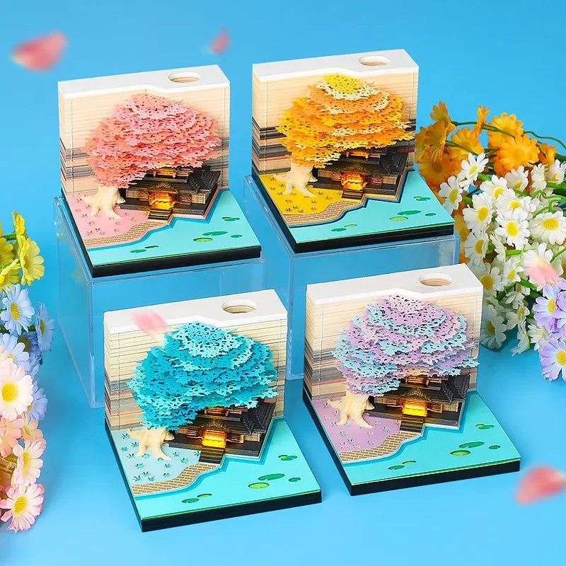 Treehouse 3D Desktop Calendar Sticky Notes Creative Crafts Souvenirs Paper Carvings Memo Pad New Year Gifts Office Ornament