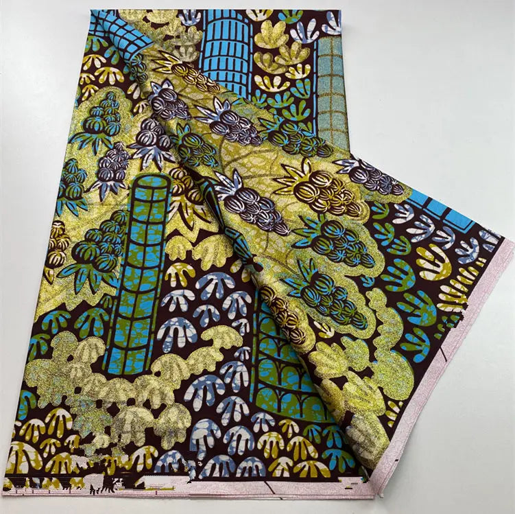 100%Certified Grand Super African Wax Nigerian GlitterGlam Gold Embellished Ankara Wax Printed Fabric Real Original For Sewing