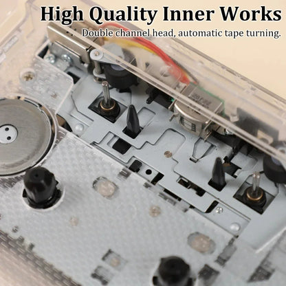 Transparent Tape Player Retro Stereo Cassette Player Walkman Nostalgia Cassette Tape Music Audio Auto Reverse With Bluetooth FM