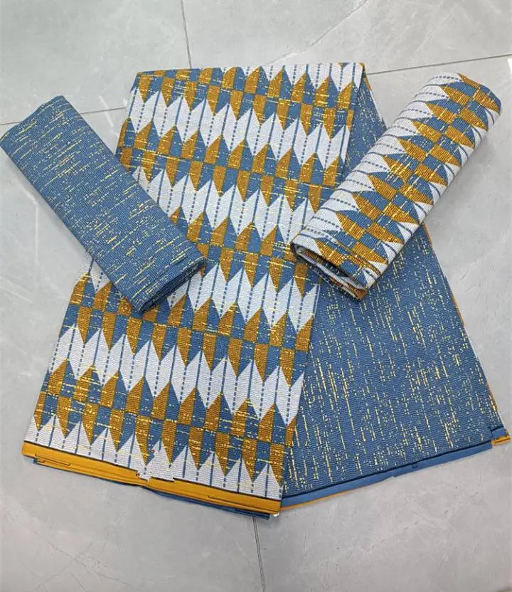 KENTE 4+2YARD 2024 Latest Design 6 Yards/lot African Fabric Gold Powder Ankara 100% Cotton Farbic For Sewing Wax Print Fabric