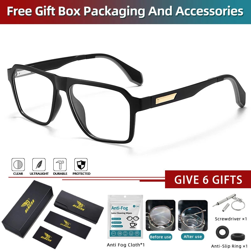 BLMUSA Retro Large Frame Ultralight TR Non-Slip Sports Myopia Glasses Anti Blue Light Prescription Reading Driving Sunglasses