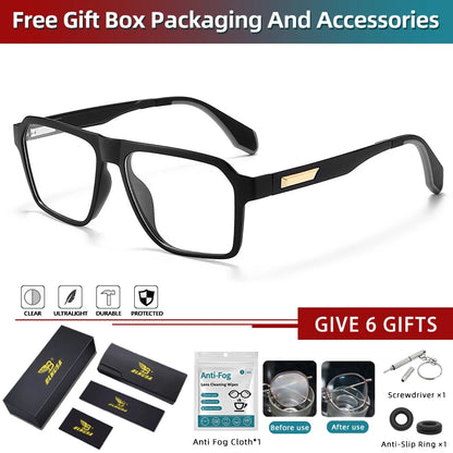 BLMUSA Retro Large Frame Ultralight TR Non-Slip Sports Myopia Glasses Anti Blue Light Prescription Reading Driving Sunglasses