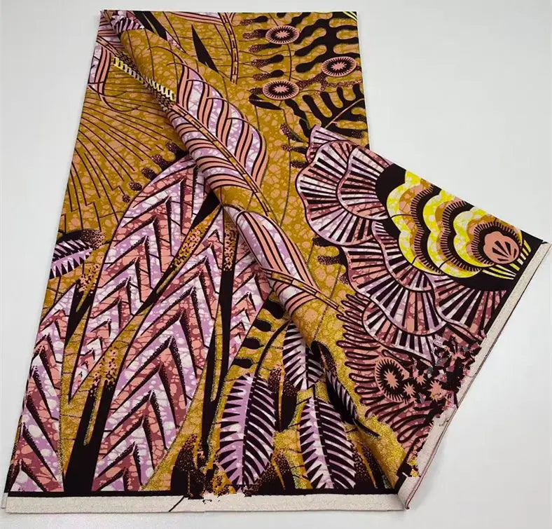 100%Certified Grand Super African Wax Nigerian GlitterGlam Gold Embellished Ankara Wax Printed Fabric Real Original For Sewing