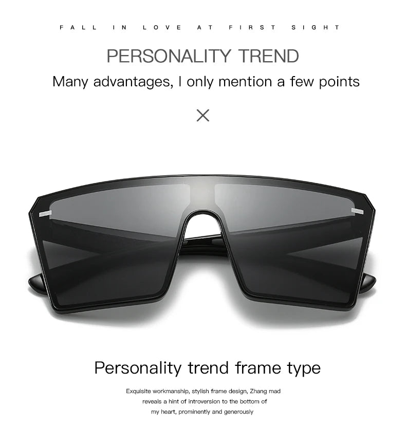 Oversized Square Sunglasses Women 2024 Luxury Brand Fashion Flat Top Red Black Clear Lens Men Fishing Shade Mirror UV400