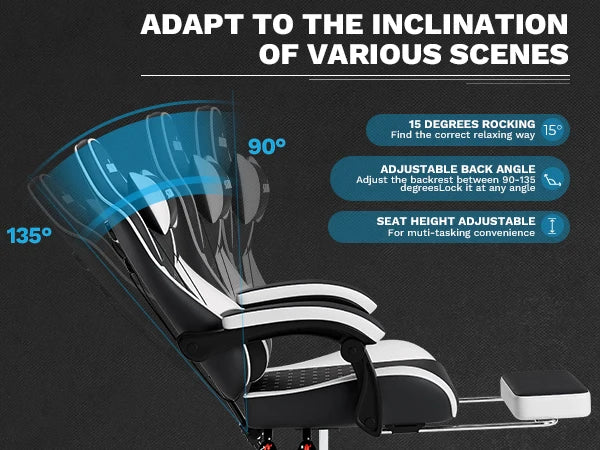 Ergonomic Gamer Chairs Computer Chair Gamer Chairs for Adults Massage Lumbar Support Swivel Height Adjustable Headrest Backrest