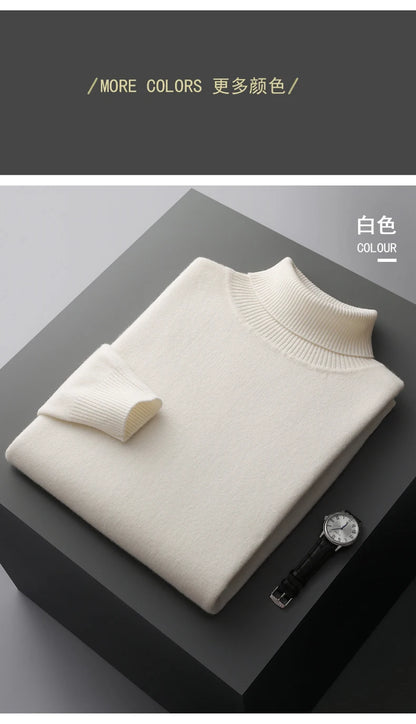 Autumn and winter new 100% pure merino wool pullover men's turtleneck cashmere sweater thickened warm  loose solid color top