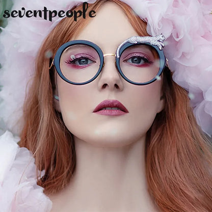 Oversized Round Sunglasses Women Big 2026 Luxury Brand Crystal Leopard-Shaped Sun Glasses for Ladies Anti Blue Light Eyeglasses