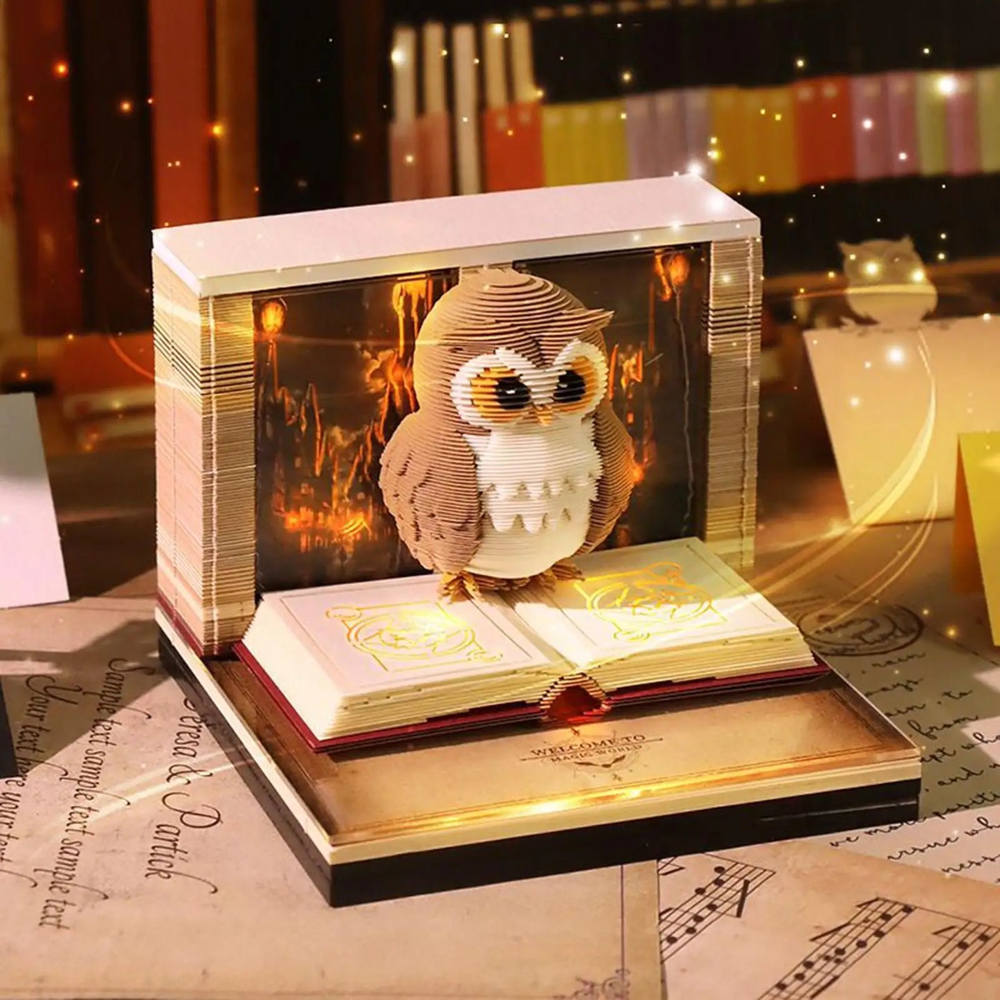 2026 Paper Sculpture Calendar 3D Owl Tear-off Calendar Paper Sculpture Art Memo Notepad Desk Calendar Sticky Notes Bookmark