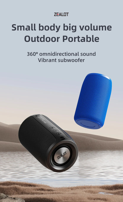 ZEALOT-S32 Portable Bluetooth Speaker Subwoofer - Waterproof Stereo Outdoor Boom Box with TF Card & AUX Support