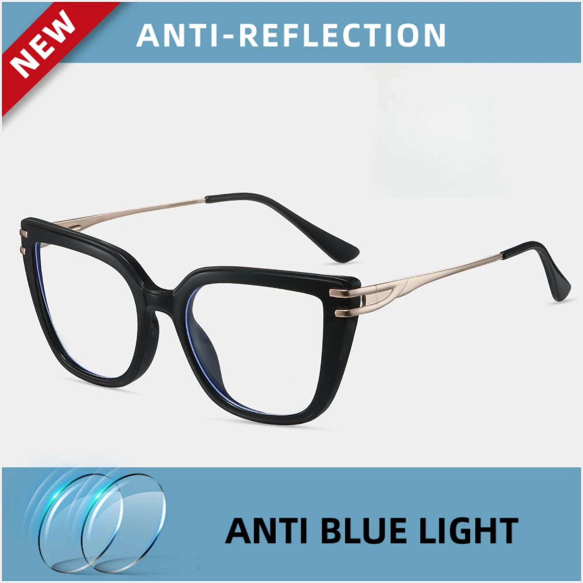 EYORA Currents Square Women Anti-Reflective Reading Glasses Anti Blue Light Myopia Eyewear Photochromic Prescription Eyewear