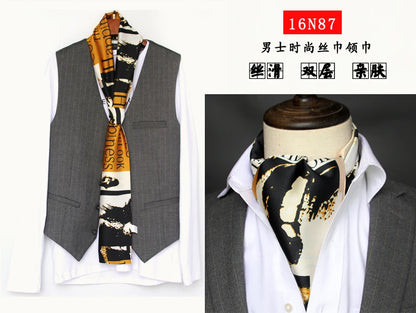 Business Scarf Hangzhou Silk Men's Scarf Long Scarf Double-Sided Trendy British European American Style Autumn Winter