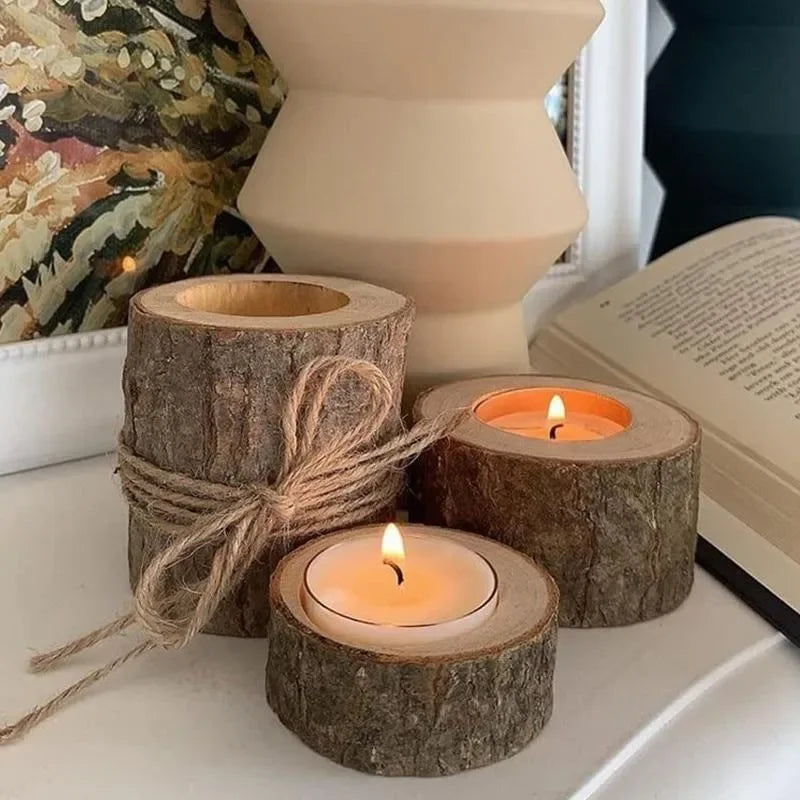 3 PCS Wood Tea Light Candle Holders Tealight Candlestick Home Table Candle Centerpiece for Wedding Christmas Party Decor