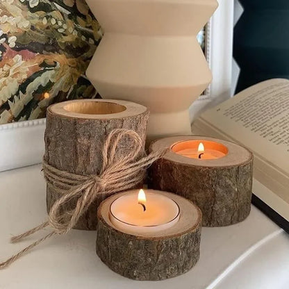 3 PCS Wood Tea Light Candle Holders Tealight Candlestick Home Table Candle Centerpiece for Wedding Christmas Party Decor