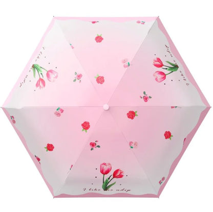 Mini Foldable Fruit Pattern Umbrella UV Resistant Heart-Shaped Handle Sunshade Rain Umbrella for Women