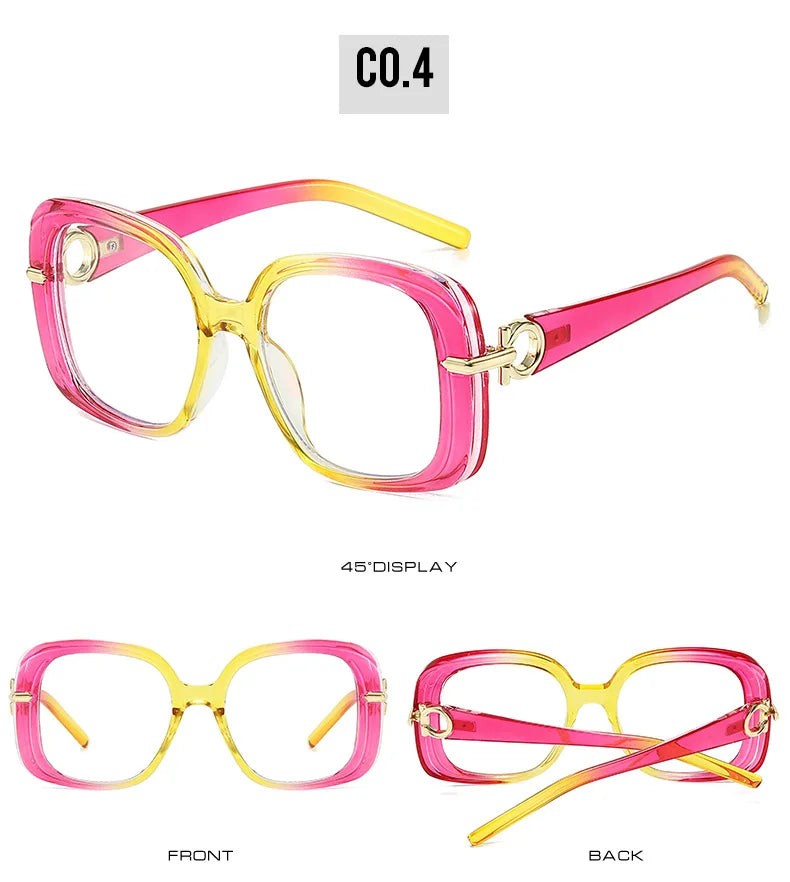 Square Large Anti Blue Light Reading Glasses Women Clear Lens Glasses Frames Finished Prescription Glasses Customized Diopter