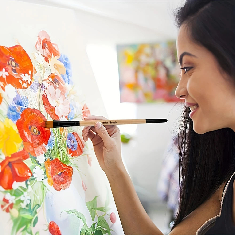 32pcs Paint Brush Set, Artist Series, Nylon Bristles with Round, Filbert, Flat, Fan, Angle, Detail Brush, Suitable for Painting