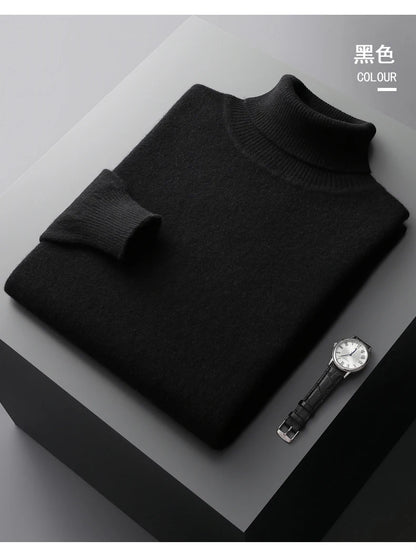Autumn and winter new 100% pure merino wool pullover men's turtleneck cashmere sweater thickened warm  loose solid color top