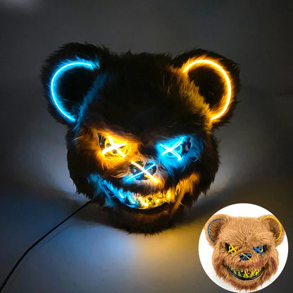 Halloween Light Up Horror Mask Glowing Bloody Bear Killer Mask Flashing Neon Scary Bear Mask for cosplay mask purim props
