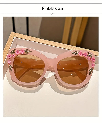 1pc Elegant Cat Eye Glasses for Women, Floral Camellia Design, Anti-Reflective PC Lens, Plastic Frame, Fashionable Beach Eyewear