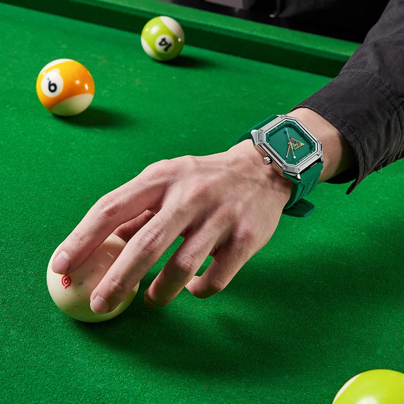Mark Fairwhale 5047 Men Quartz Watch Square Case Luminous Billiards Dial Wristwatch Rubber Strap Watches for Men