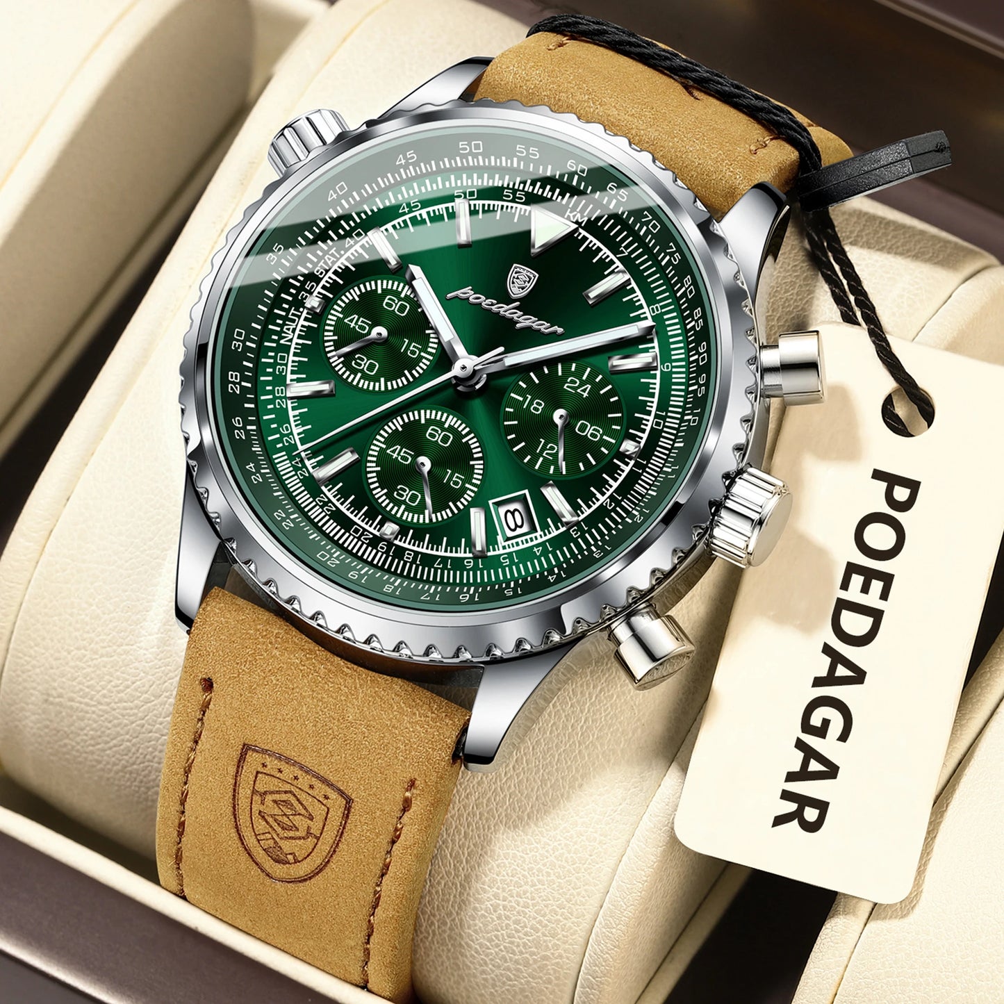 POEDAGAR Original Men's Clock Chronograph Date Waterproof Luminous Luxury Male Wristwatch Fashion Leather Quartz Watches For Man
