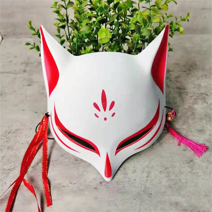 Fashion Anime Fox Mask Hand-painted Mask With Tassels Bell Halloween Masquerade Party Festival Cosplay Photo Prop Cute Gift