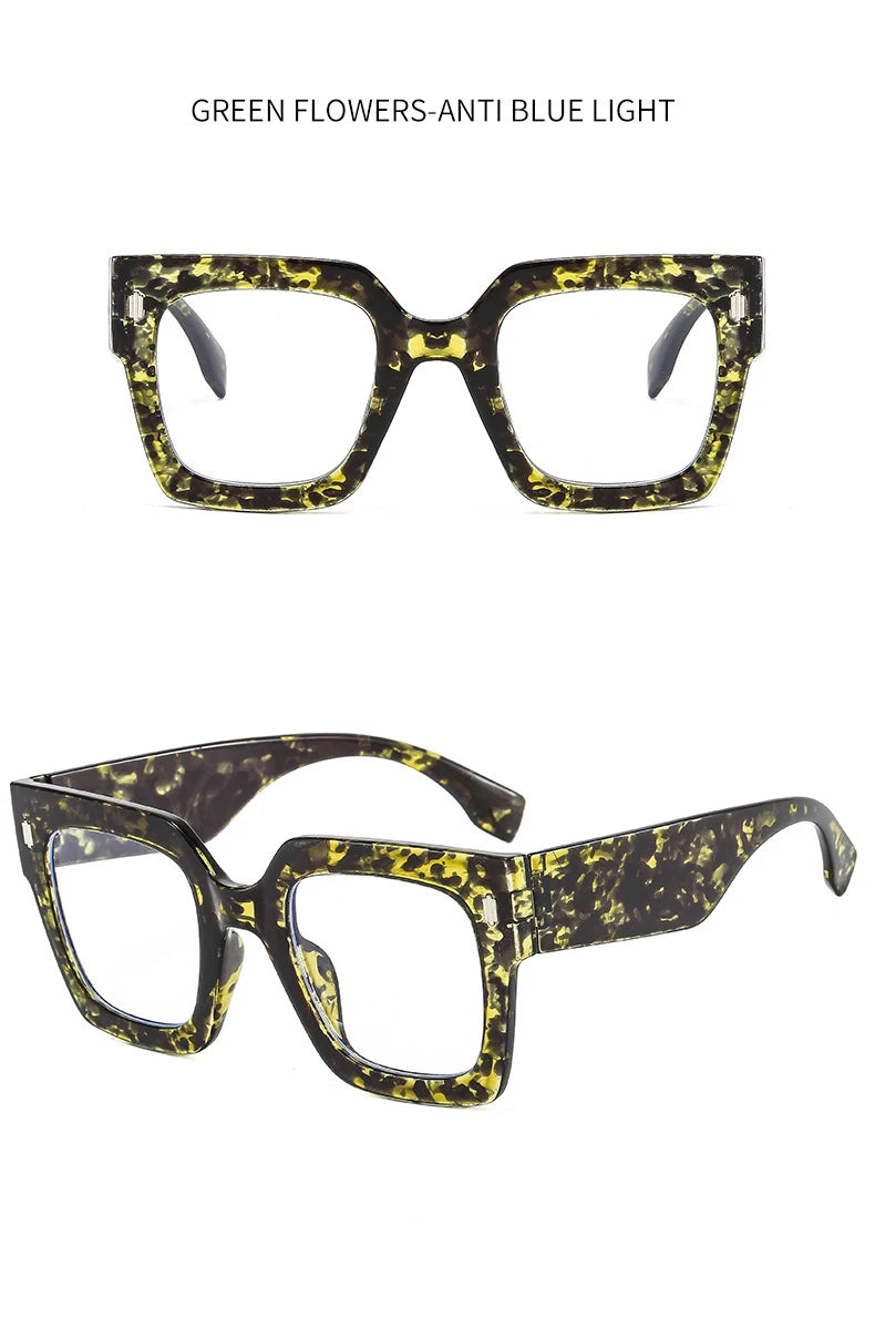 Vintage Big Frame Square Reading Glasses Women Men Fashion Brand Prescription Eyeglasses Transparent Computer Blue Light Glasses
