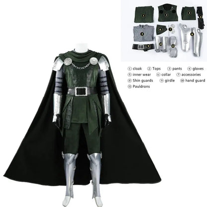 Doctor Doom Cosplay Costume Green Suits Silver Mask Silver Boots