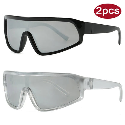 Cycling 2pcs Fashion New Sports Sunglasses Women Punk Style Outdoor Eyeglasses One Piece Personalized Square Glasses Unisex