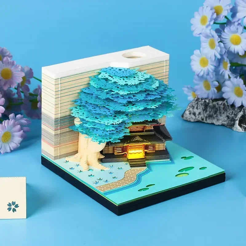 3D Treehouse Calendar Art Paper Sculpture Memo Pad Desktop Crafts Souvenirs Paper Carvings Sticky Notes Gifts Office Ornament