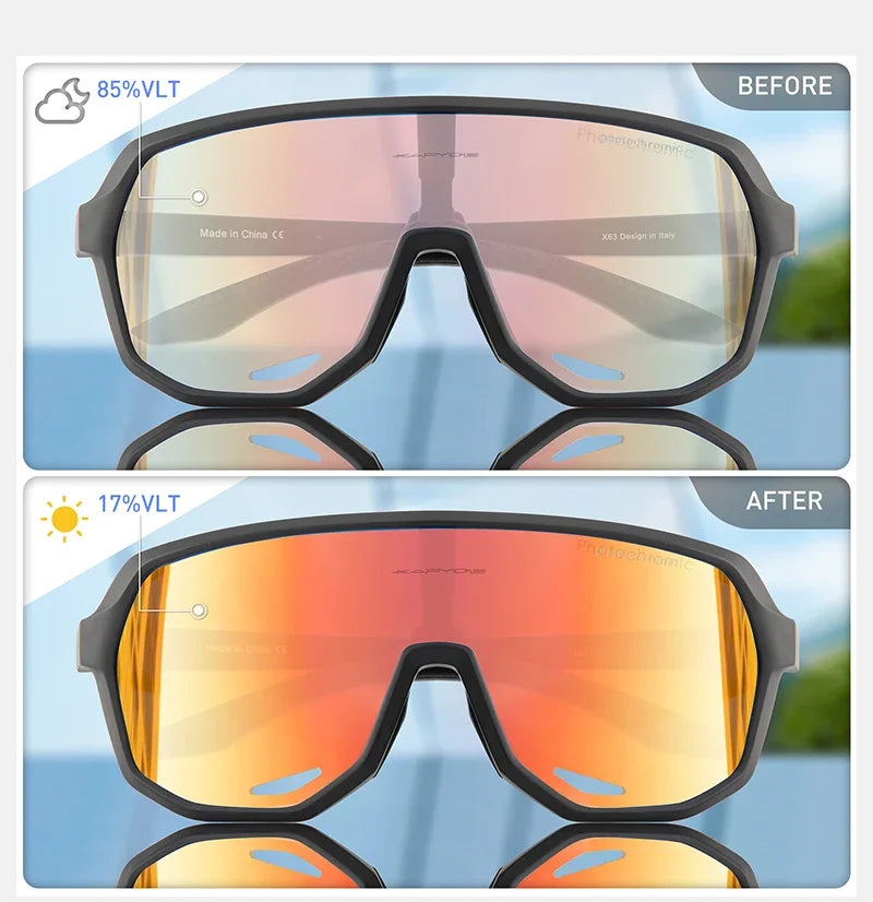 KAPVOE Photochromic Cycling Glasses Sports Sunglasses for Men Women UV400 Protection Bicycle MTB Mountain Bike Sunglasses
