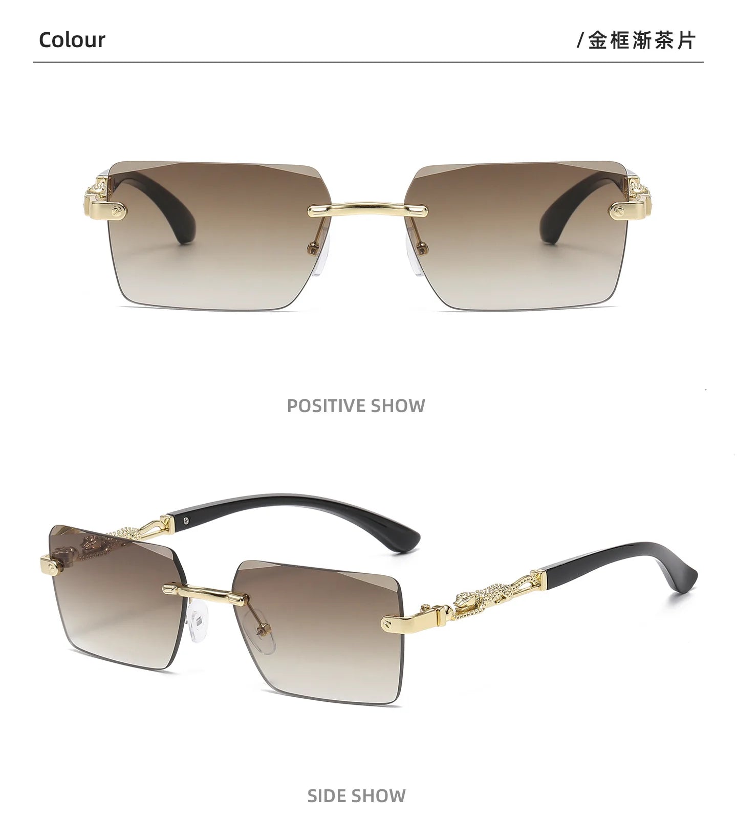 Retro Rimless Square Sunglasses For Men Cut Edge UV400 Leopard Decorative Shades Gradient Lens Sun Glasses for Women