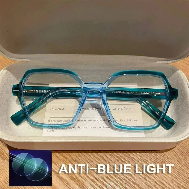 EYORA Fashion Polygon Prescription Reading Glasses Women Myopia Eyewear Hyperopia Anti Blue Light Progressive Optical Eyeglasses