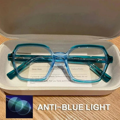 EYORA Fashion Polygon Prescription Reading Glasses Women Myopia Eyewear Hyperopia Anti Blue Light Progressive Optical Eyeglasses
