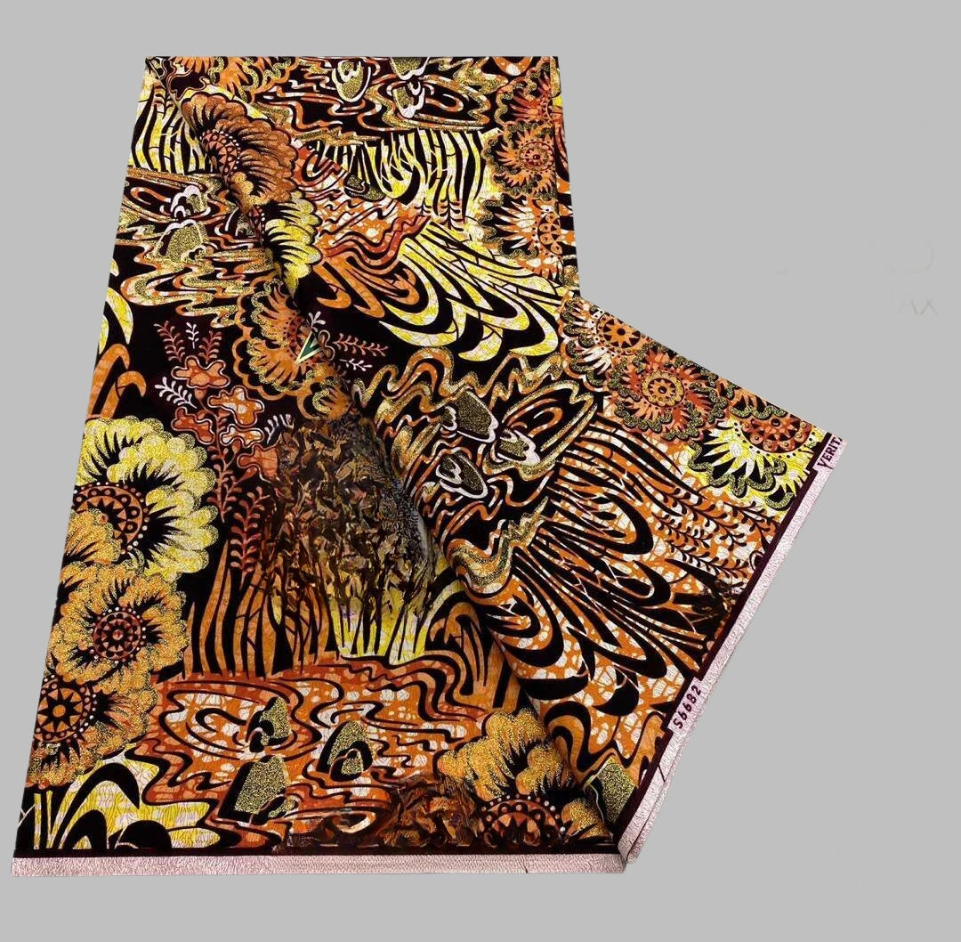 100%Certified Grand Super African Wax Nigerian GlitterGlam Gold Embellished Ankara Wax Printed Fabric Real Original For Sewing