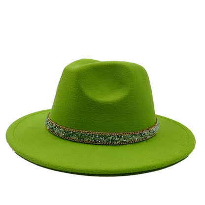 women fedoras golden chain fedora hat women men wide brim solid color jazz top hat autumn winter new Panama hat gentleman hat