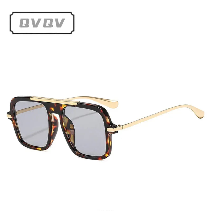 QVQV Brand Design Square Oversized Sunglasses for Women Men Fashion Popular Leopard Champagne Shades UV400 Sun Glasses Trendy