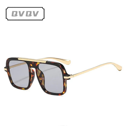 QVQV Brand Design Square Oversized Sunglasses for Women Men Fashion Popular Leopard Champagne Shades UV400 Sun Glasses Trendy