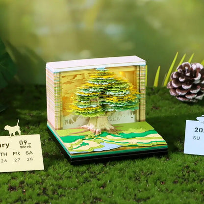 2026 Luminous English Calendar 3D Hand Torn Notebook Paper Carving Treehouse Design Creative Desktop Decoration Ornaments