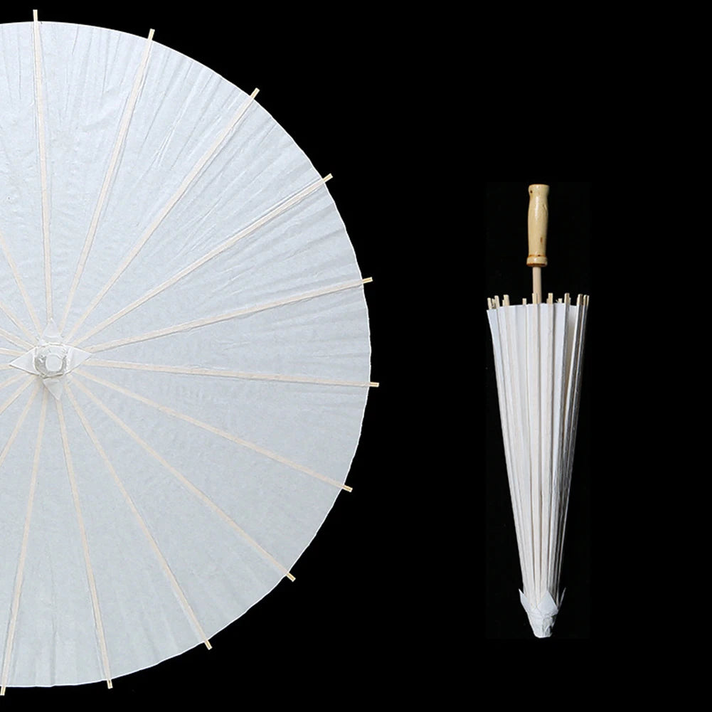 30-1PCS White Paper Parasol Umbrellas DIY Photo Cosplay Prop Bamboo Umbrella For Wedding Party Summer Beach Decor