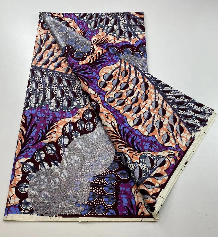 New Ankara Glitter Golden Wax Soft Flash Gold Print Batik High Quality Pagne Purple Women Tissus African Grand Golden Wax Fabric