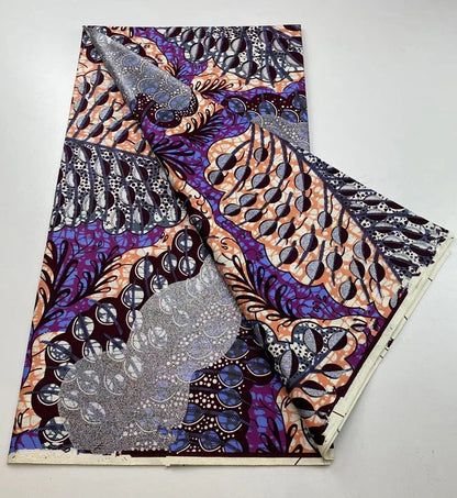 New Ankara Glitter Golden Wax Soft Flash Gold Print Batik High Quality Pagne Purple Women Tissus African Grand Golden Wax Fabric