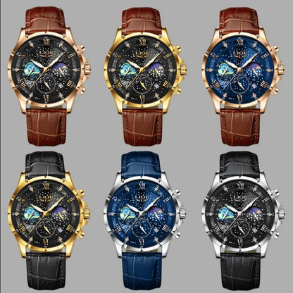 LIGE 2024 Top Luxury Brand Men Genuine Leather Sports Watches Men's Army Military Watch Male Date Quartz Clock Relogio Masculino