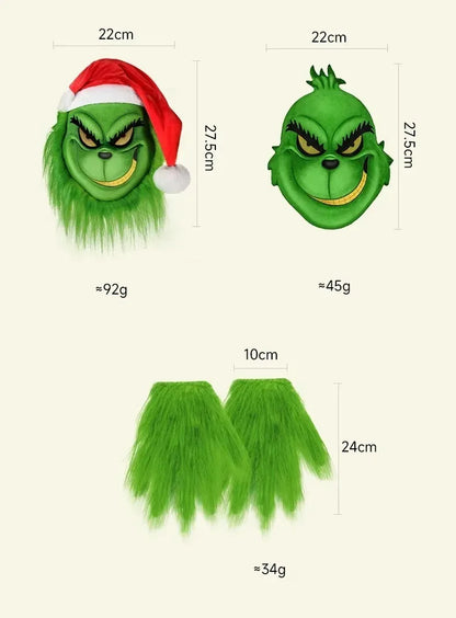 New Christmas Mask Glove Set Halloween COSPLAY Party Props Thief Red Hat Green Mask Green Gloves