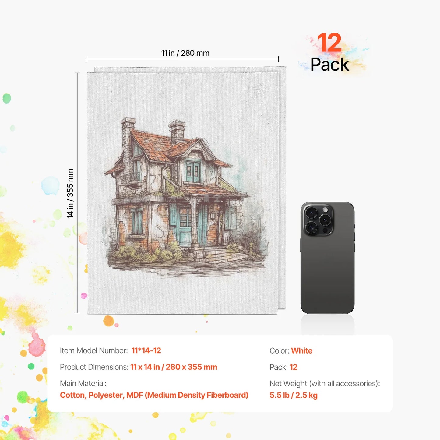 SucceBuy Canvas Boards Painting White Canvases Painting Canvas Panels Sketching Acrylic Oil Painting Watercolor Paint Canvas