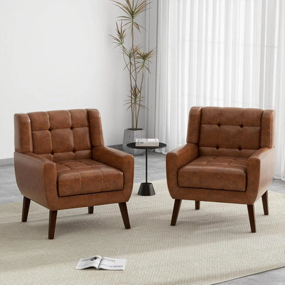 Faux Leather Accent Chair, Modern Upholstered Club Arm Chair for Living Room, Comfy Armchair Single Sofa Seat with, Customized