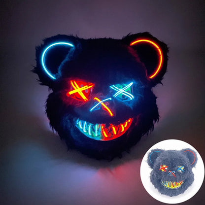 Halloween Light Up Horror Mask Glowing Bloody Bear Killer Mask Flashing Neon Scary Bear Mask for cosplay mask purim props