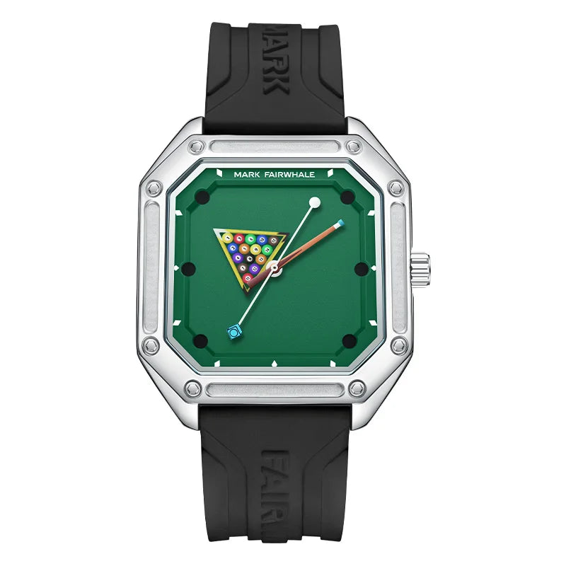 Mark Fairwhale 5047 Men Quartz Watch Square Case Luminous Billiards Dial Wristwatch Rubber Strap Watches for Men