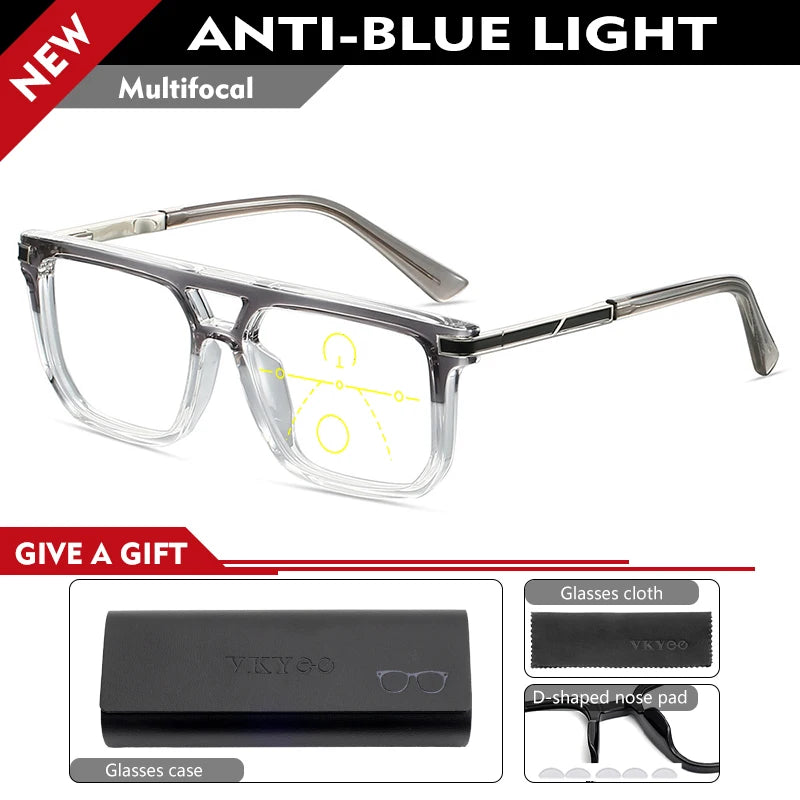 VICKI Mature Man's Double-barreled High-end TR Glasses - Customizable Prescription - Anti-blue Light Glasses Multifocal 84003